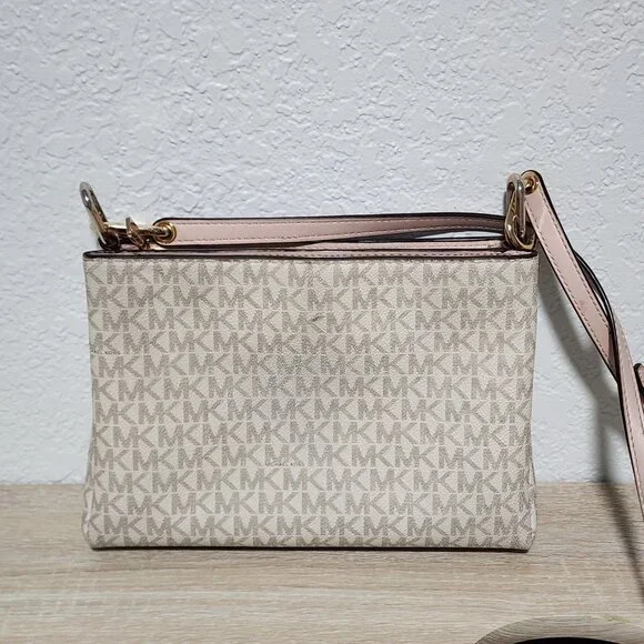 Michael Kors Shoulder Bag Crossbody White Gold Triple Compartments - Picture 2 of 11